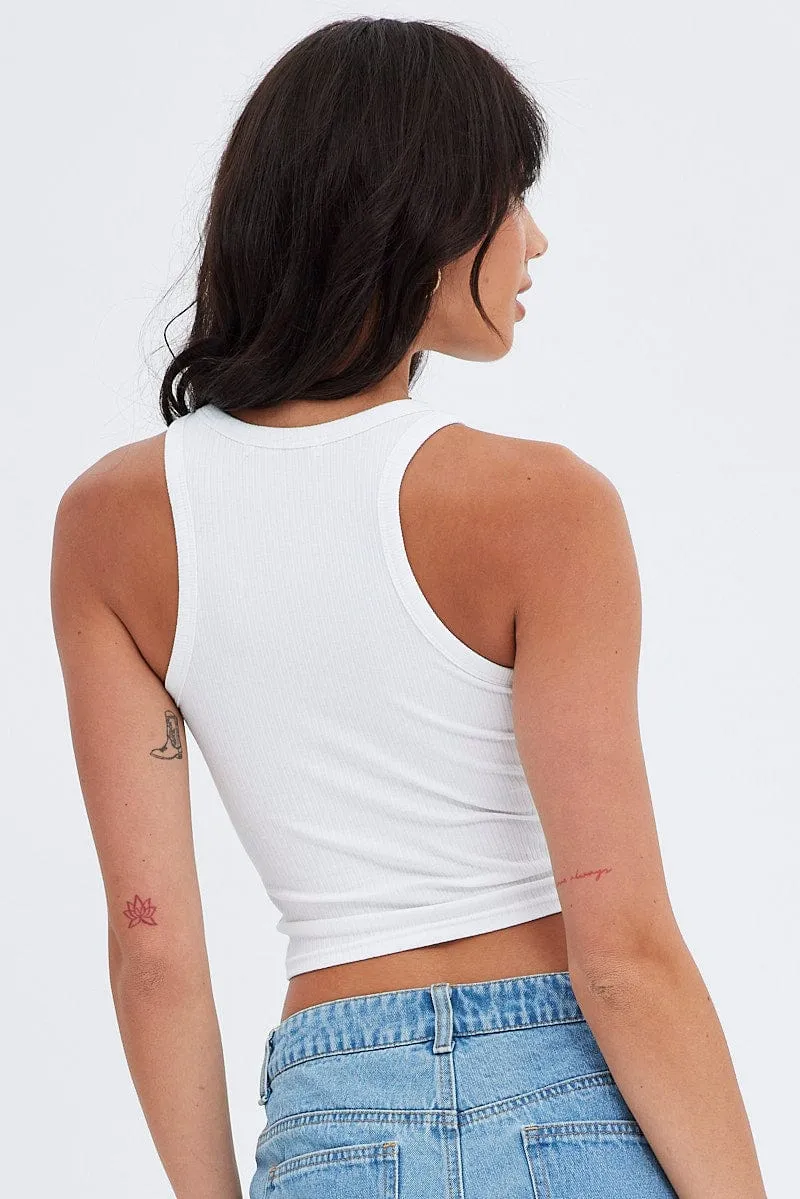 pack light Heroine Glow White Crop Tank Top Sleeveless Graphic Print