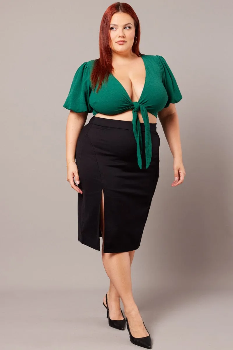 City Style Clean Style Black Split Pencil Skirt