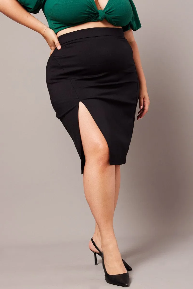 Black Split Pencil Skirt Foldable Design Spring Must Have
