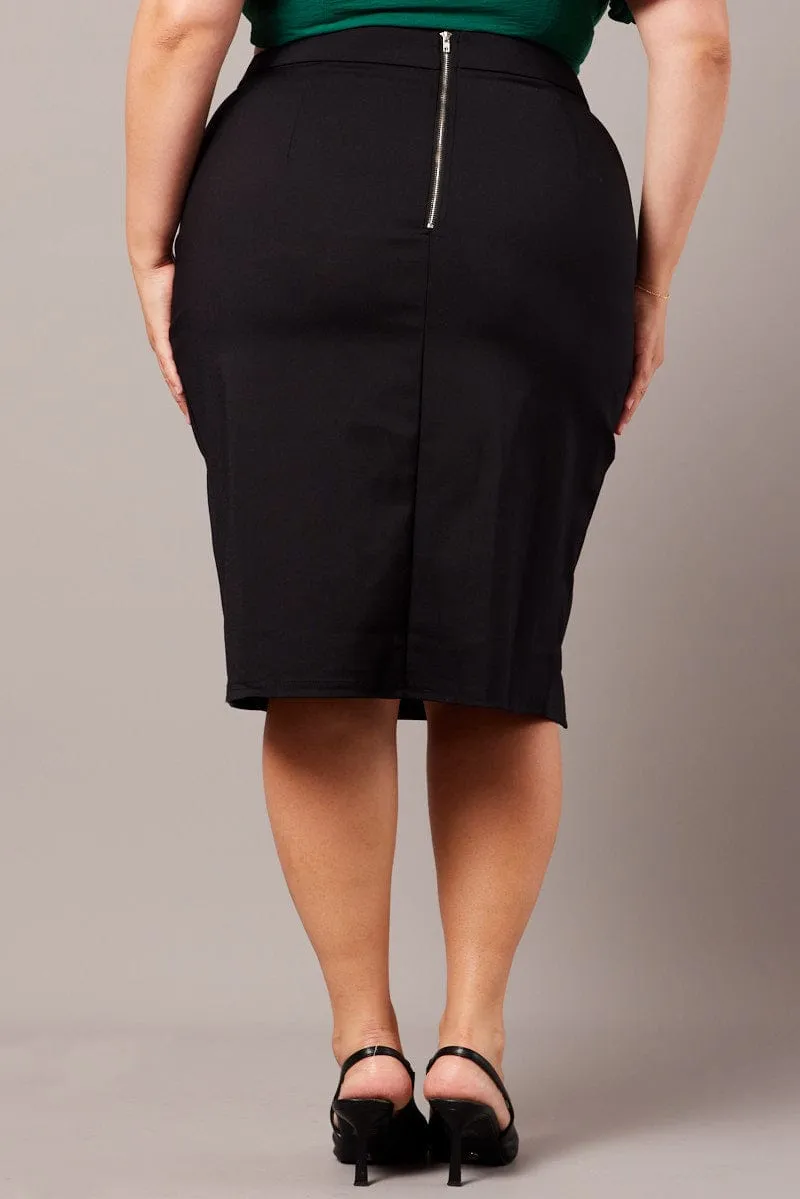 Black Split Pencil Skirt Fitted Cut