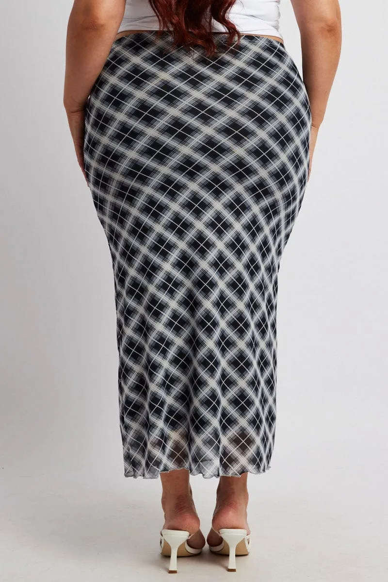Neat Style Style Innovation Black Check Plaid Mesh Bodycon Midi Skirt