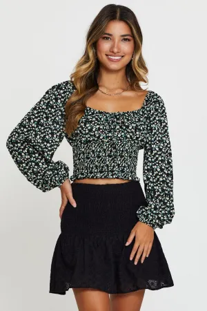 Black Cotton Eyelet Fabric Skater Skirt Clean Aesthetic