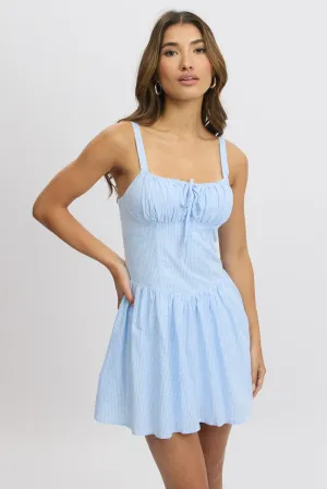 Blue Check Fit And Flare Dress Drop Waist Mini Fantasy Glow Travel Proof