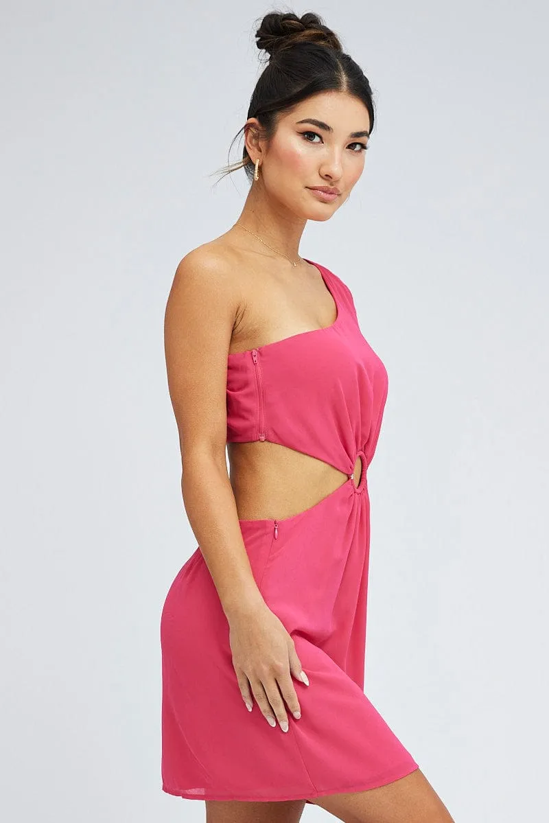 Pink Fuchsia One Shoulder Ring Detail Dress Training Fit Easy Go