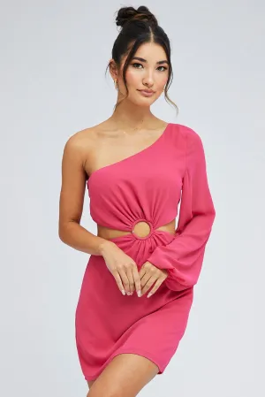 Athletic Apparel StaticFree Lining Pink Fuchsia One Shoulder Ring Detail Dress