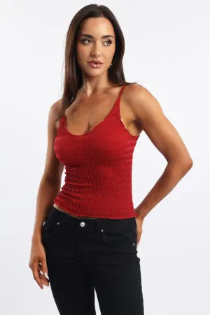 Campus Vibe Red Textured Cami Top Seamless