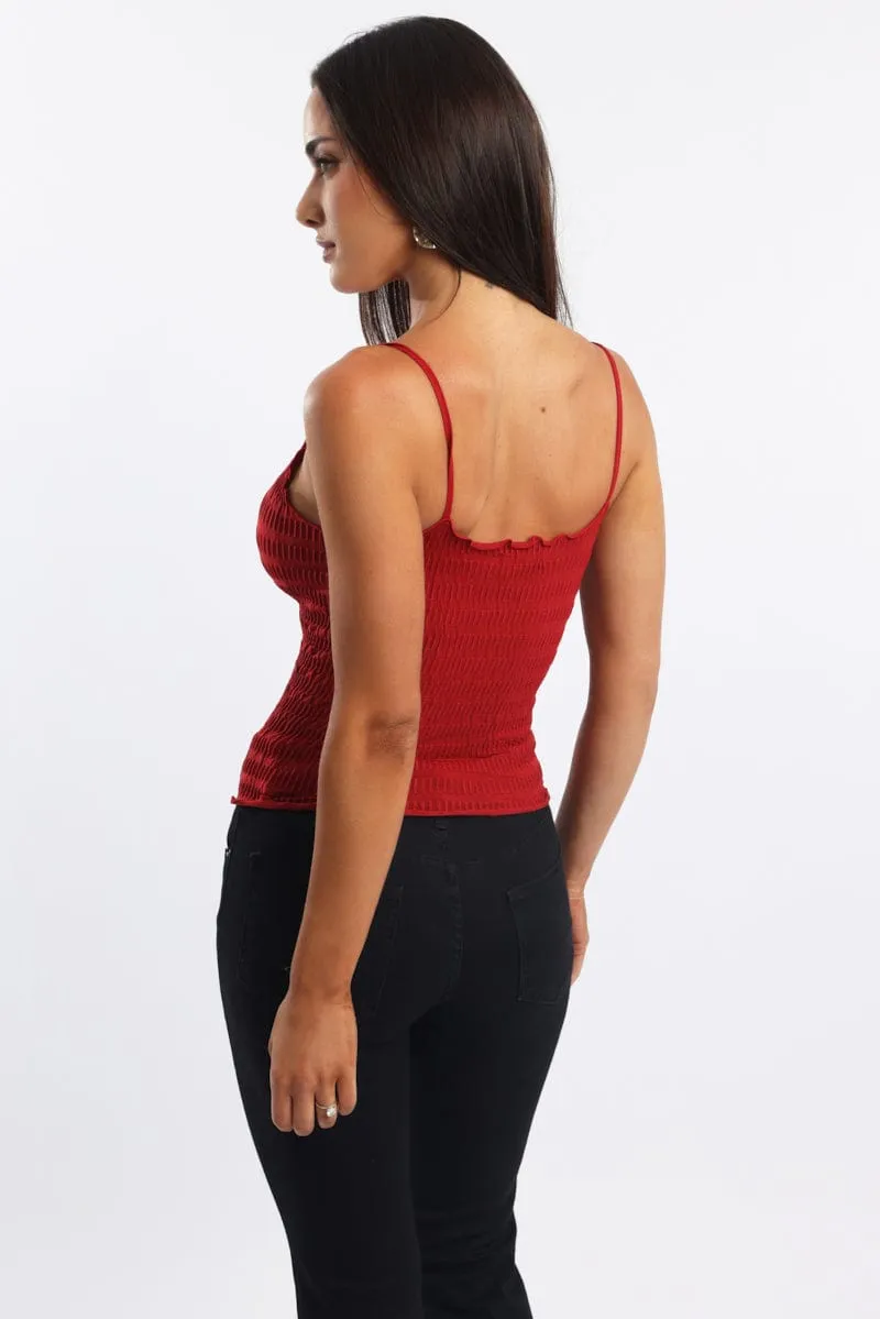 Red Textured Cami Top Seamless AntiPillingTechnology