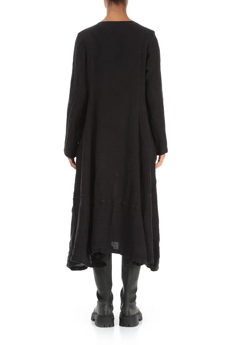 Side Buttons Slate Blue M??lange Linen Dress Happy Core