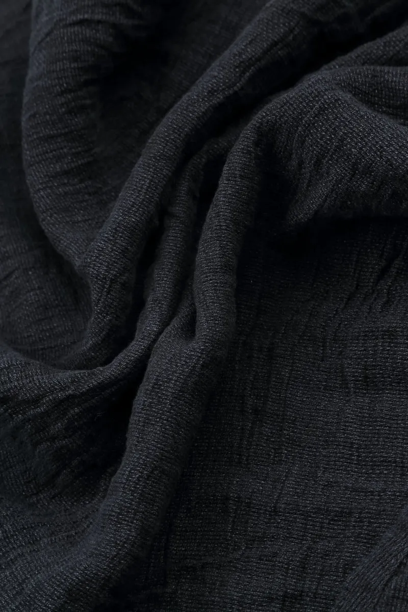 elastic waistband Side Buttons Slate Blue M??lange Linen Dress