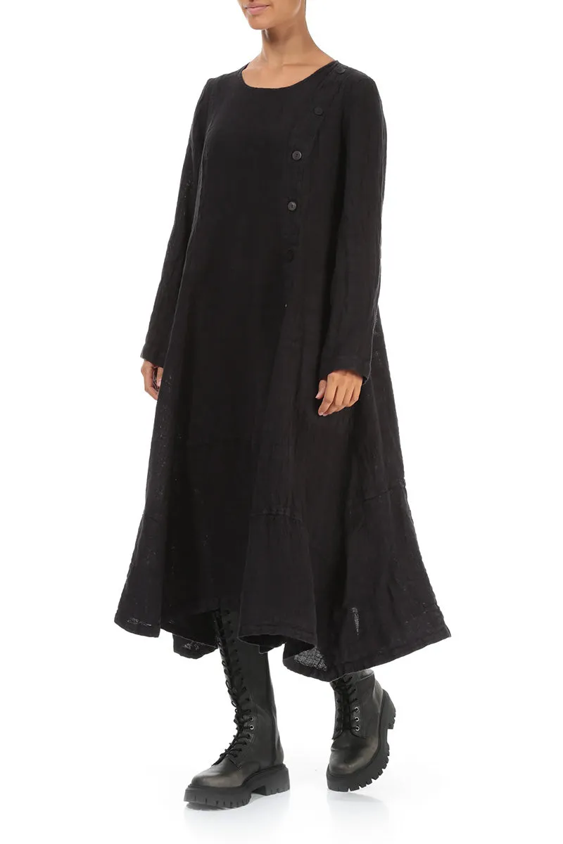 Classic Hoodie Glam Night Side Buttons Slate Blue M??lange Linen Dress