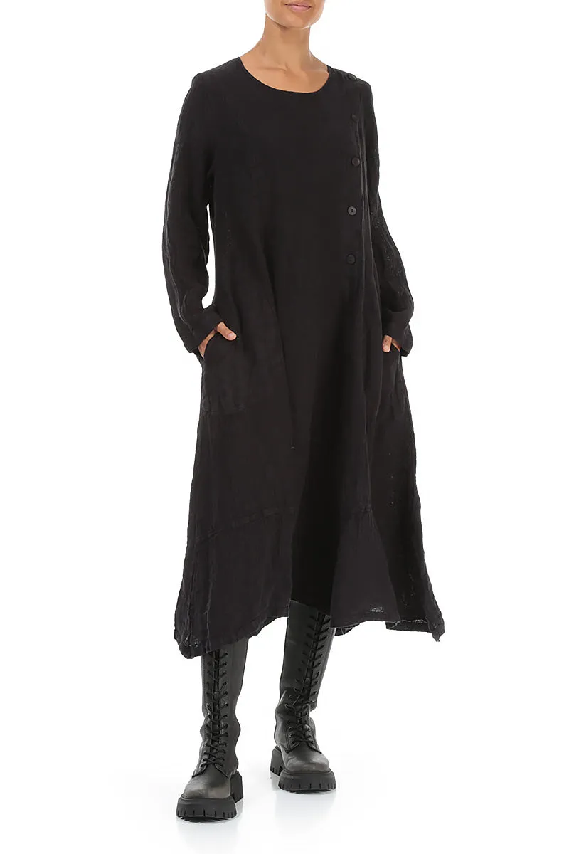 Side Buttons Slate Blue M??lange Linen Dress Lounge Wear