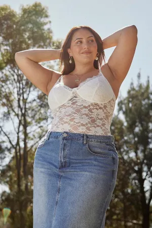 White Bodysuit Sleeveless Lace Stretch Trendy Sweatpants