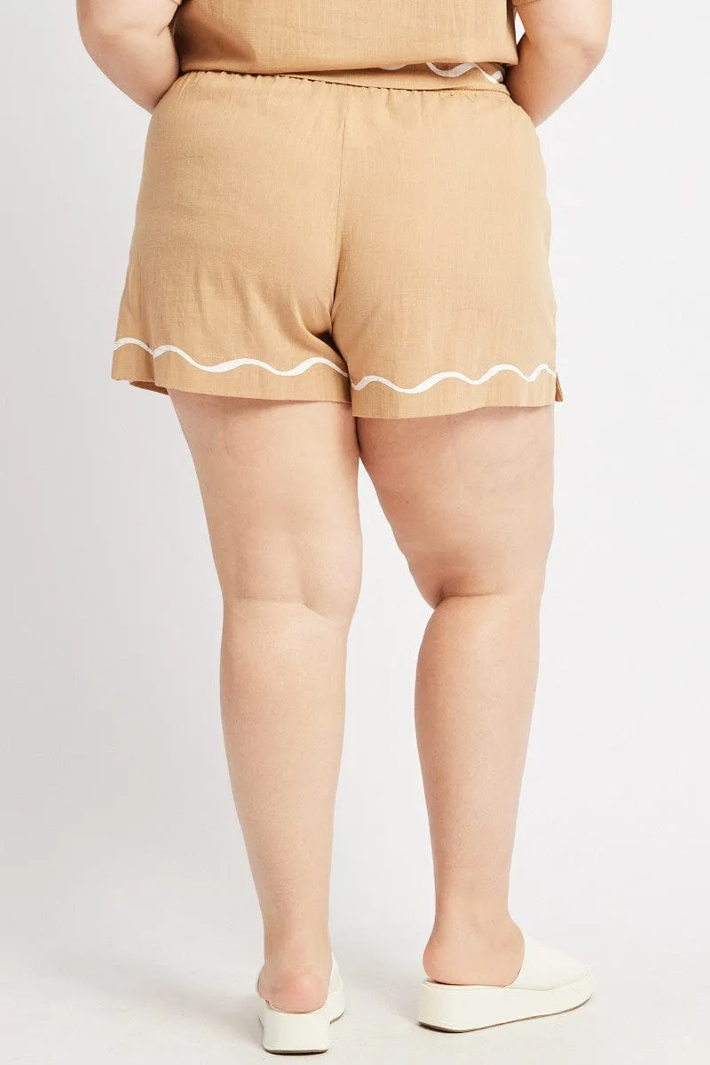 Matte Tone Winner Vibe Beige Elastic Waist Pull On Shorts