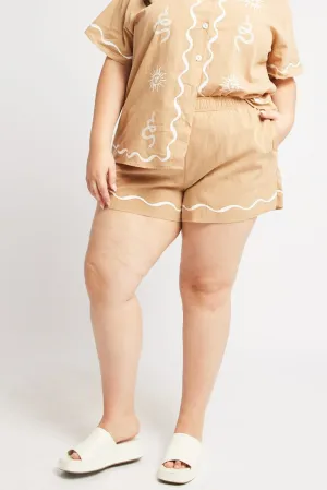 Beige Elastic Waist Pull On Shorts Fairy Touch