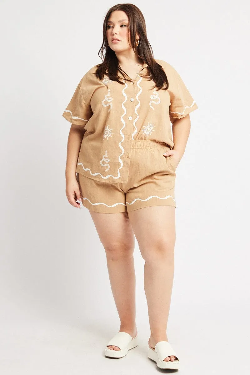 UVProtective Coating NoSlipGrip Beige Elastic Waist Pull On Shorts