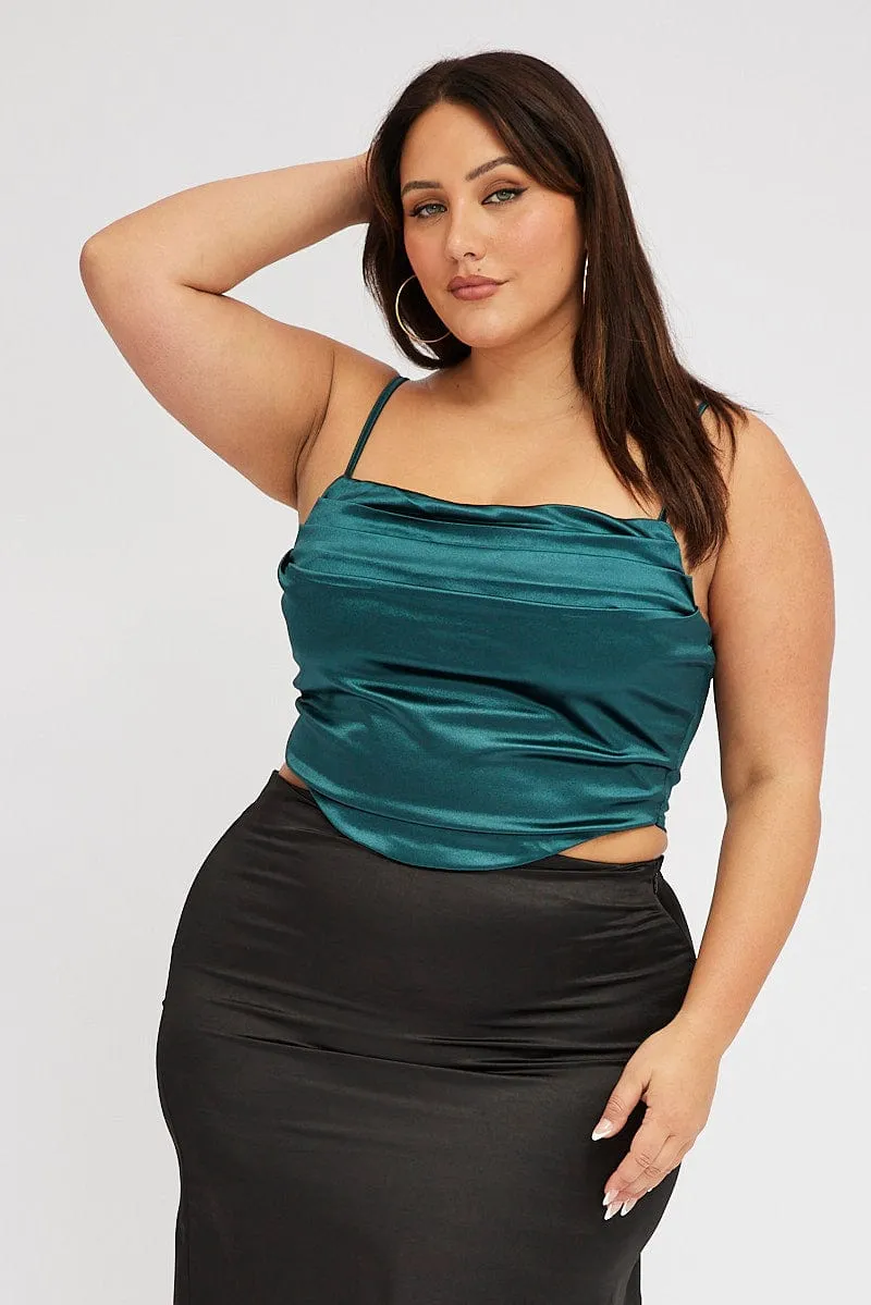 Ocean Glow AntiStaticMaterial Green Cami Corset Top Satin