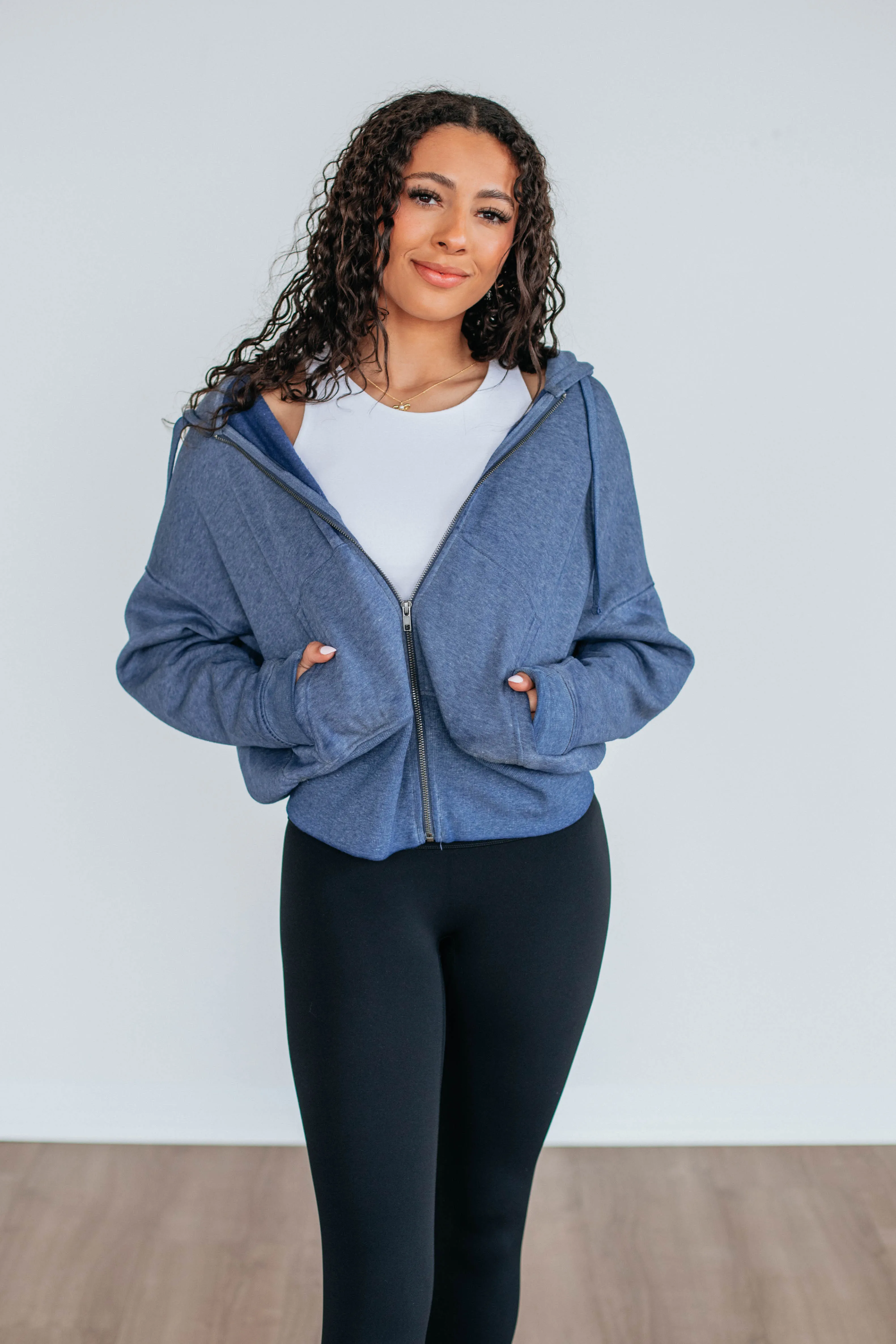Sky Mood Cool Hooded Jacket Maxwell Washed Zip-Up Hoodie - Navy