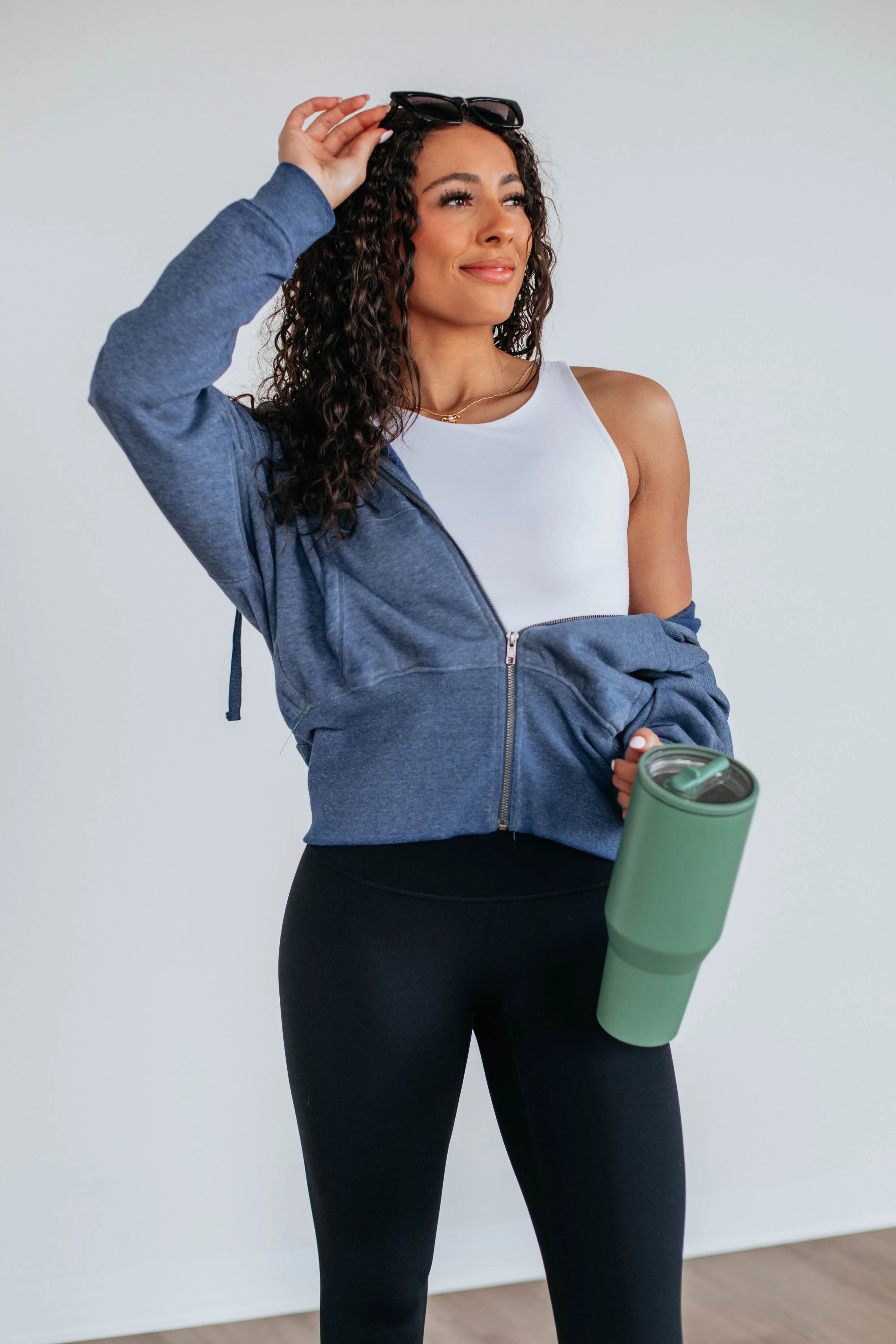 Maxwell Washed Zip-Up Hoodie - Navy Boho Free Easy Fit