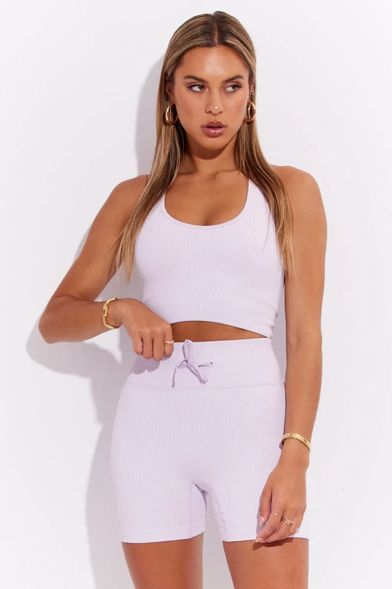 EcoFriendlyProduction Purple Seamless Halter Top And Bike Shorts Activewear Set