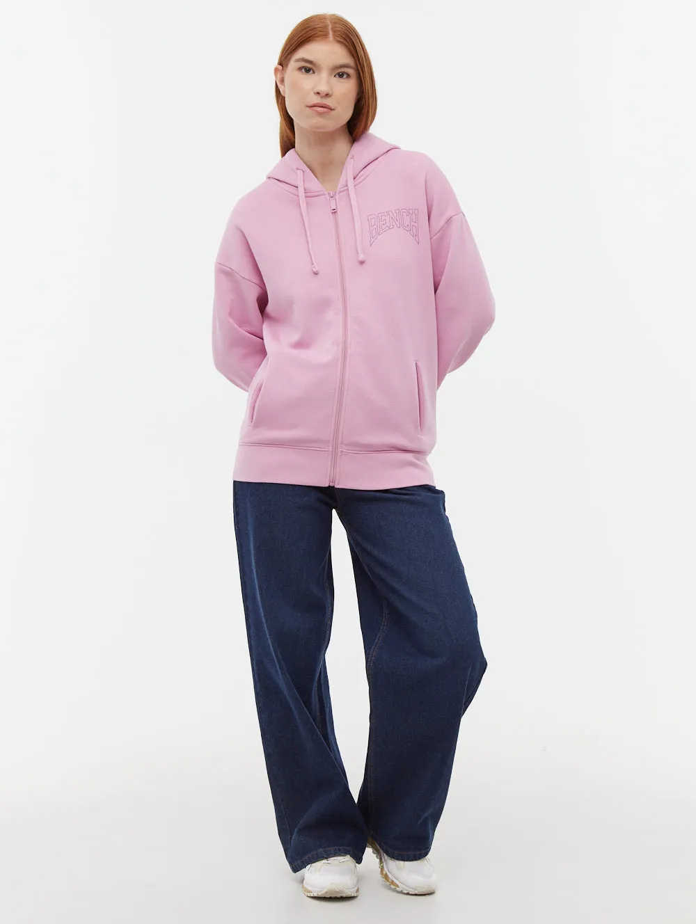 Flexible Hemline Zira Athletic Logo Zip-Up Hoodie