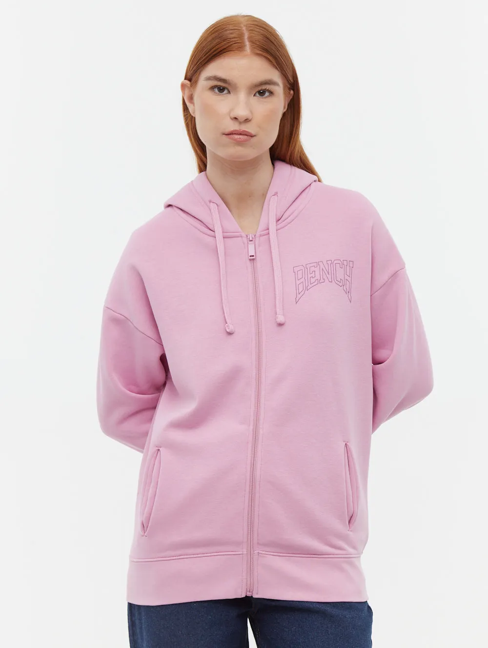 Simple Layering Zira Athletic Logo Zip-Up Hoodie
