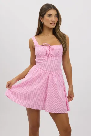 Youthful Chic Pink Check Fit And Flare Dress Mini