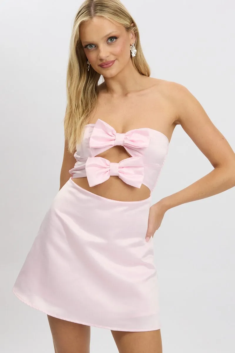 Pink Fit And Flare Dress Ribbon Detail AntiBacterialTreatment