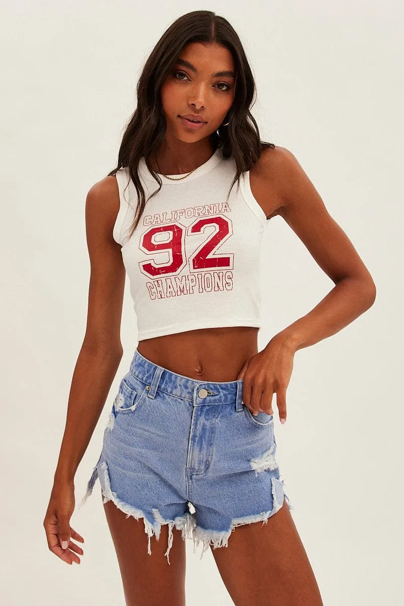 Formal Wear Storm Core White Graphic Tank Los Angeles Sleeveless Crop