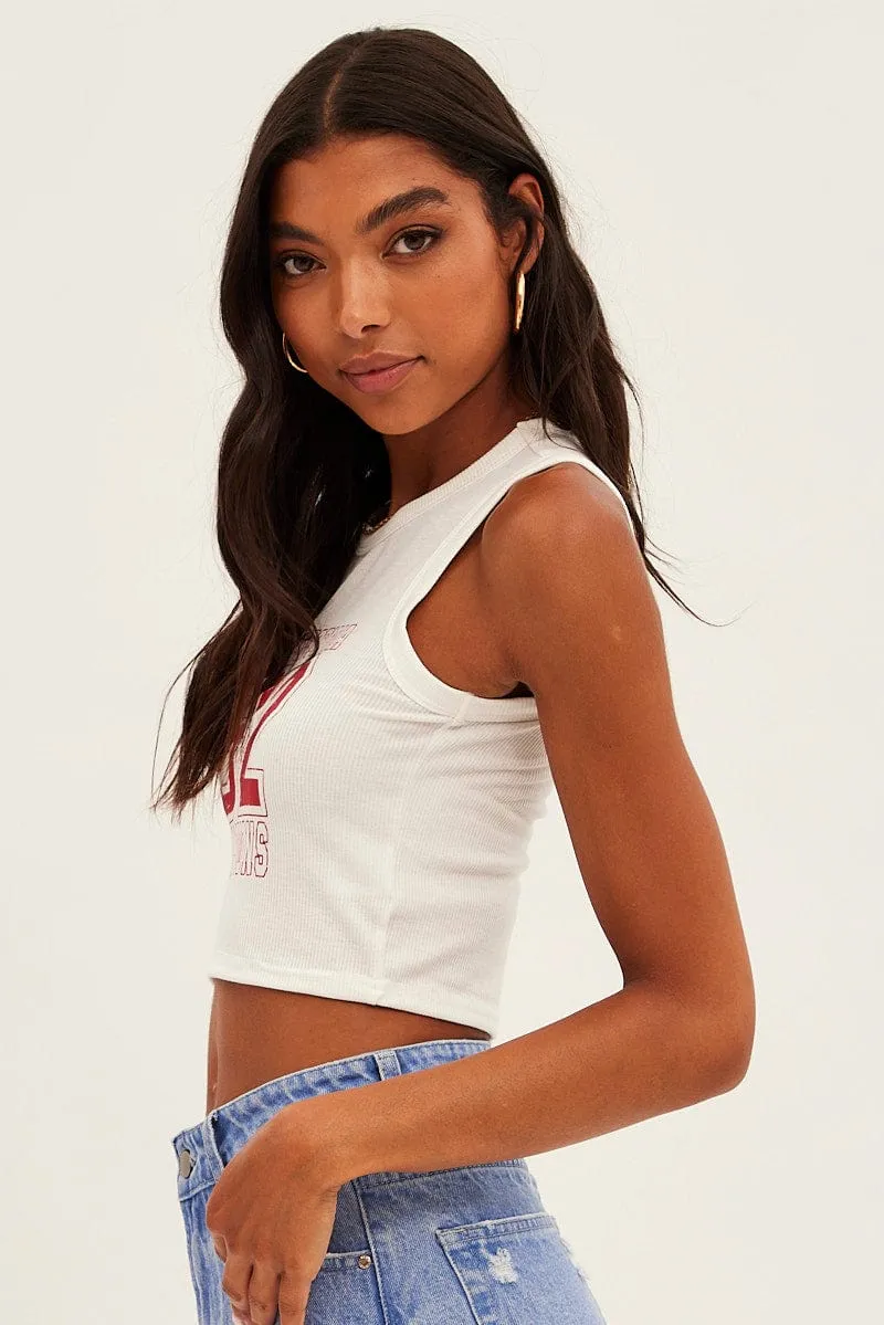 Stone Glow Modern Design White Graphic Tank Los Angeles Sleeveless Crop