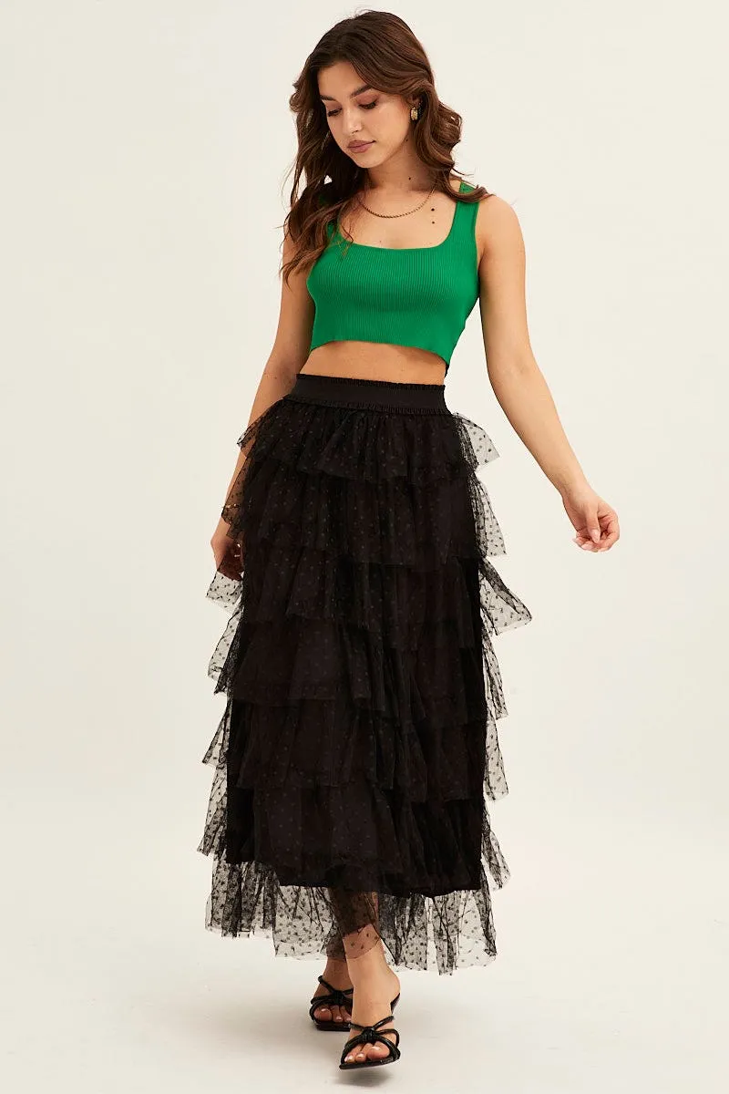 Style Moment Black Midi Skirt Tulle Elastic Waist Mesh