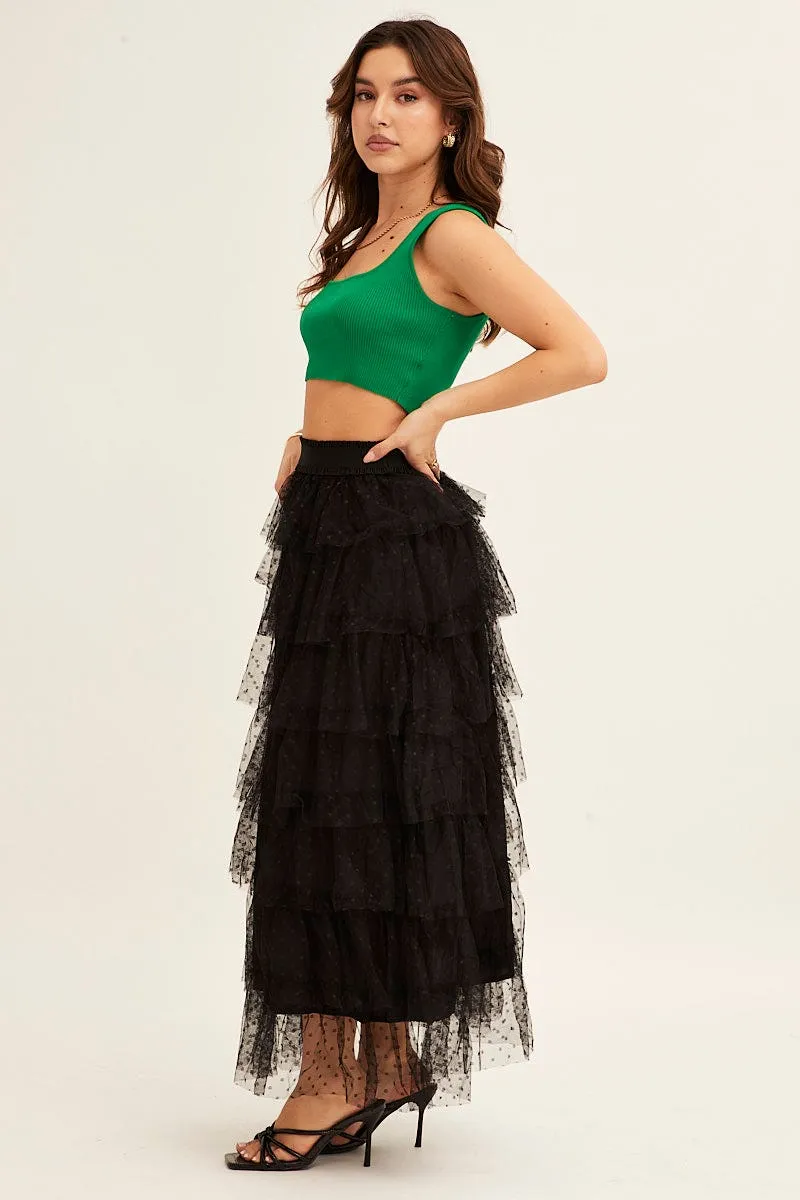 Comfort Innovation Black Midi Skirt Tulle Elastic Waist Mesh