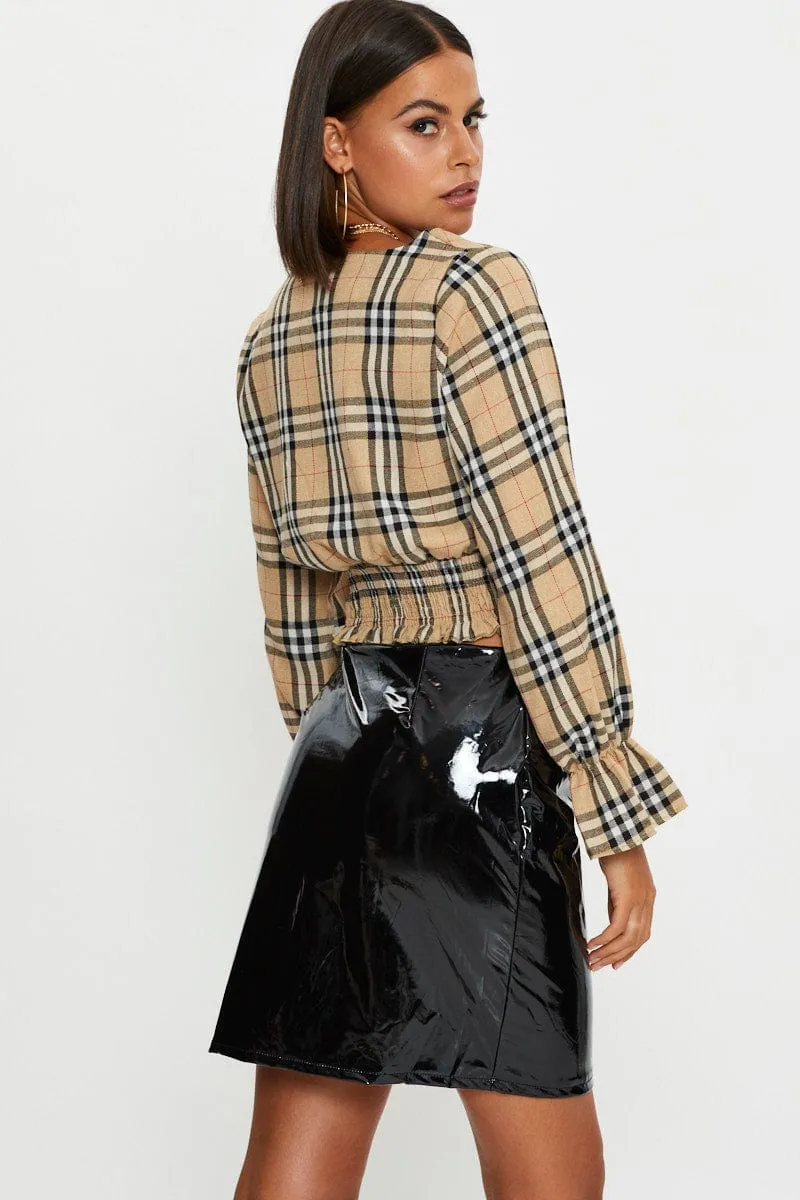 Black Wet Look Front Zip Mini Skirt Casual Style Gentle Vibe