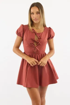 Overlapping Panel Design Red Mini Dress Ribbon Detail