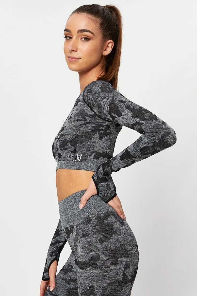 AntiFadeTechnology Grey Seamless Camo Activewear Long Sleeve Top