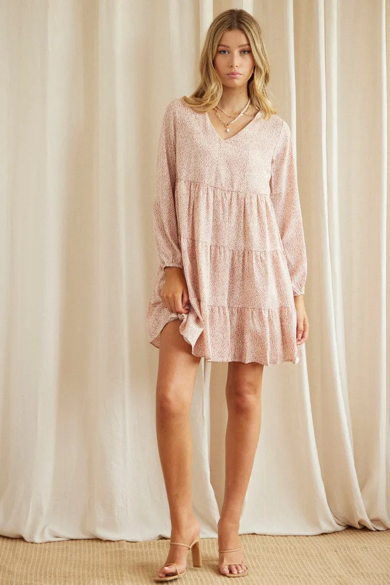 Print Long Sleeve Skater Dress QuickAccessPockets VersatileStyle