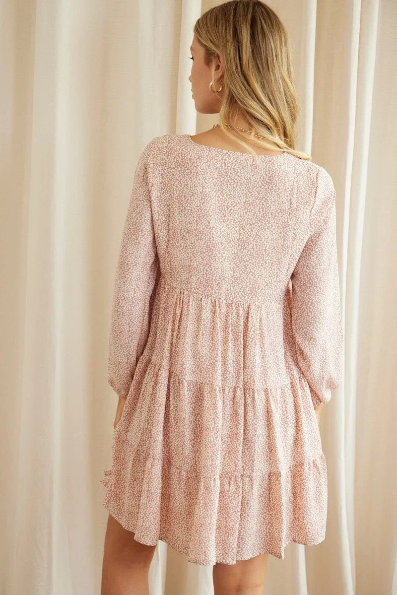 Print Long Sleeve Skater Dress Business Attire Winter Essential