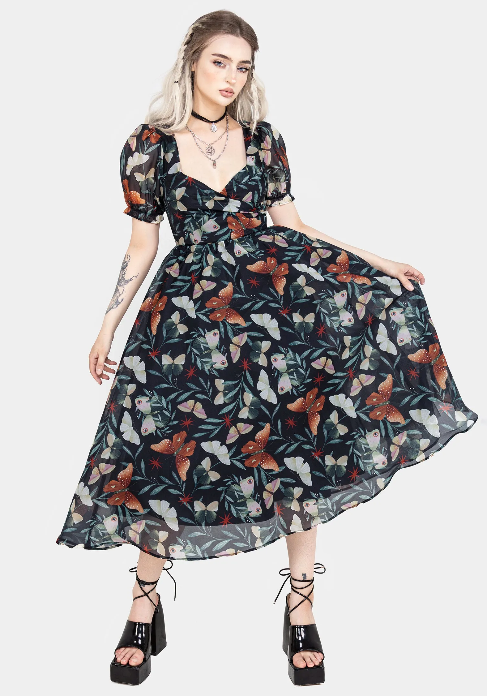 Mariposa Puff Sleeve Organza Midi Dress Perfect holiday dress Elegant semi-formal gown
