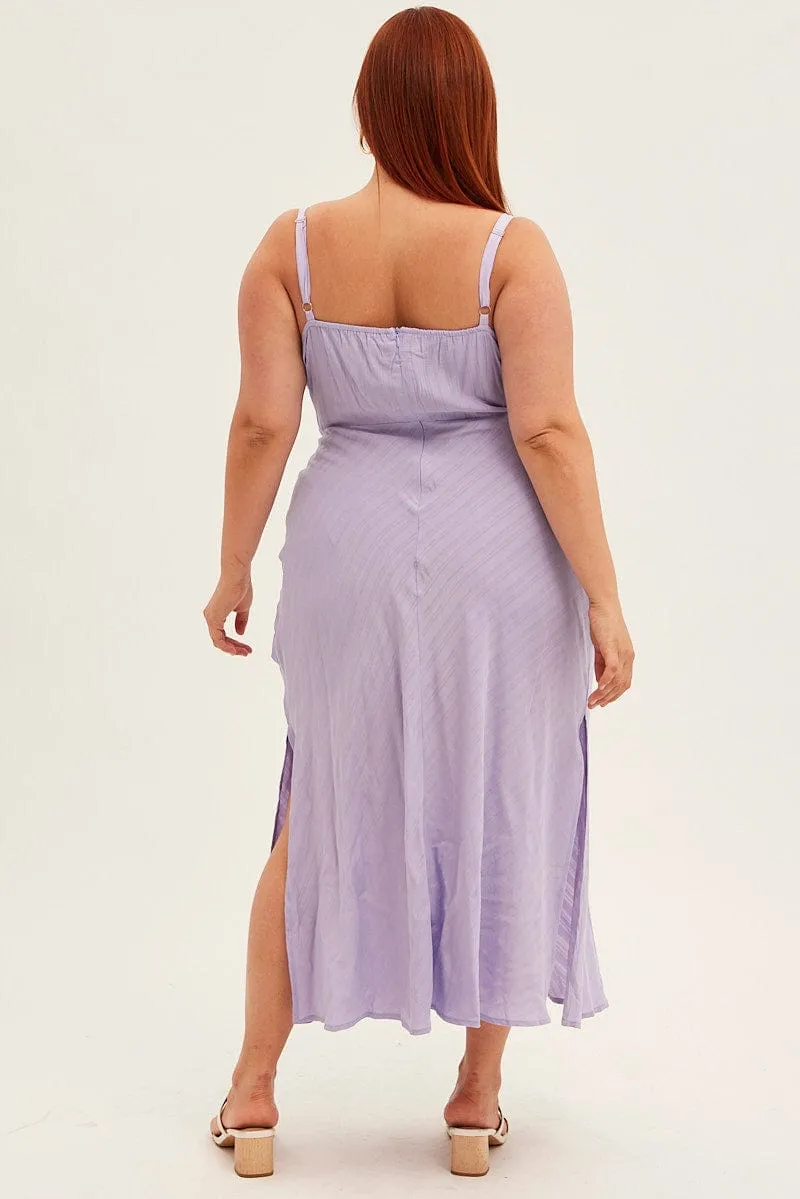 Purple Midi Dress Sleeveless Ruched Bust Workday Cool Bamboo Path