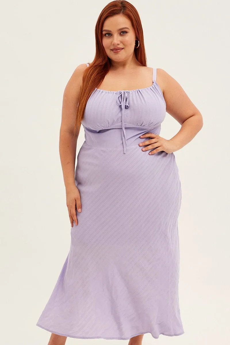 Street Chic Purple Midi Dress Sleeveless Ruched Bust