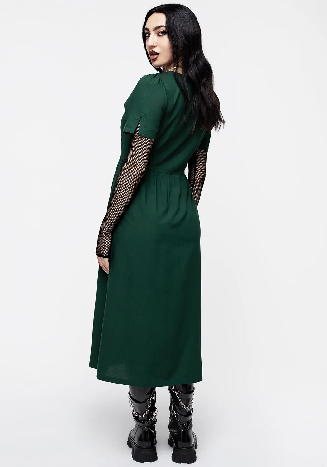 Realm Button Down Midi Dress - Sycamore Green Confident Girl Sunday Stroll