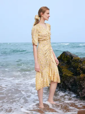 Music Hall Pleated Fishtail Floral Midi Printed Dress