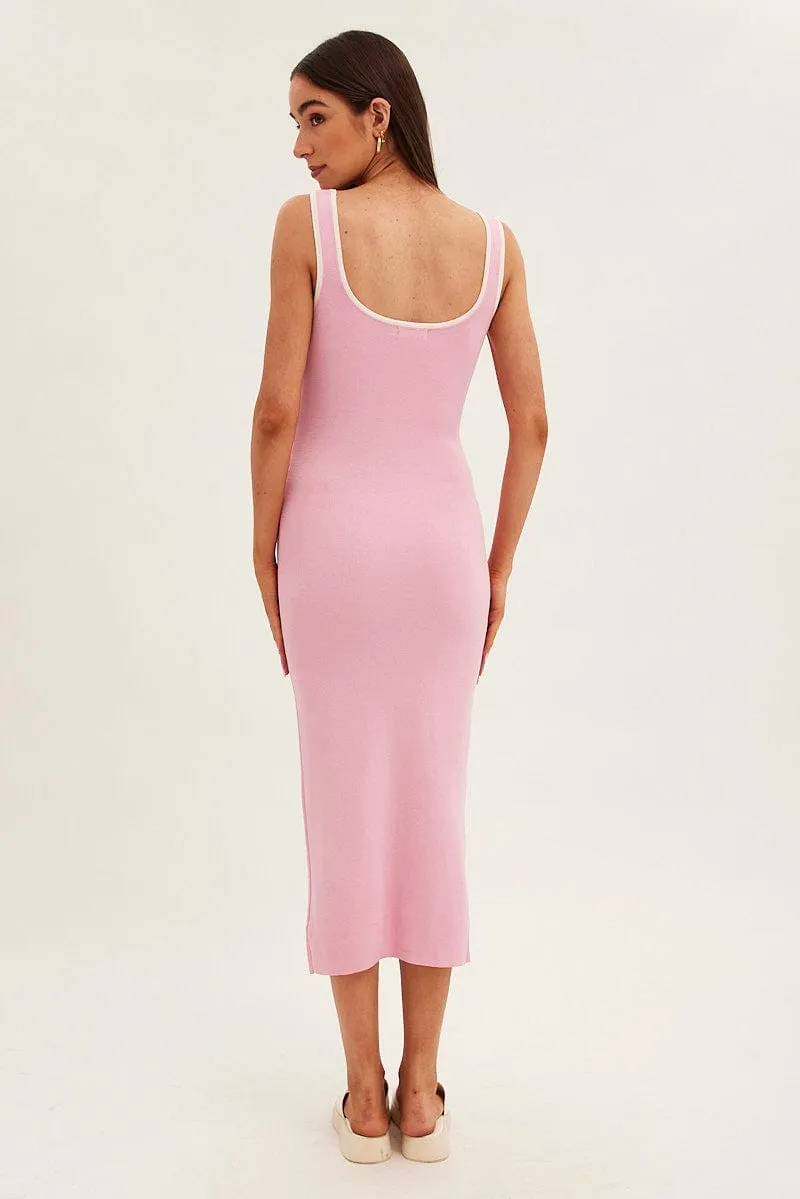 Pink Knit Dress Midi Sleeveless Contrast Binding ZeroWaste Production Road Look
