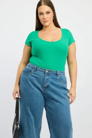 Tropical Glow Green Bodysuit Scoop Neck Short Sleeve
