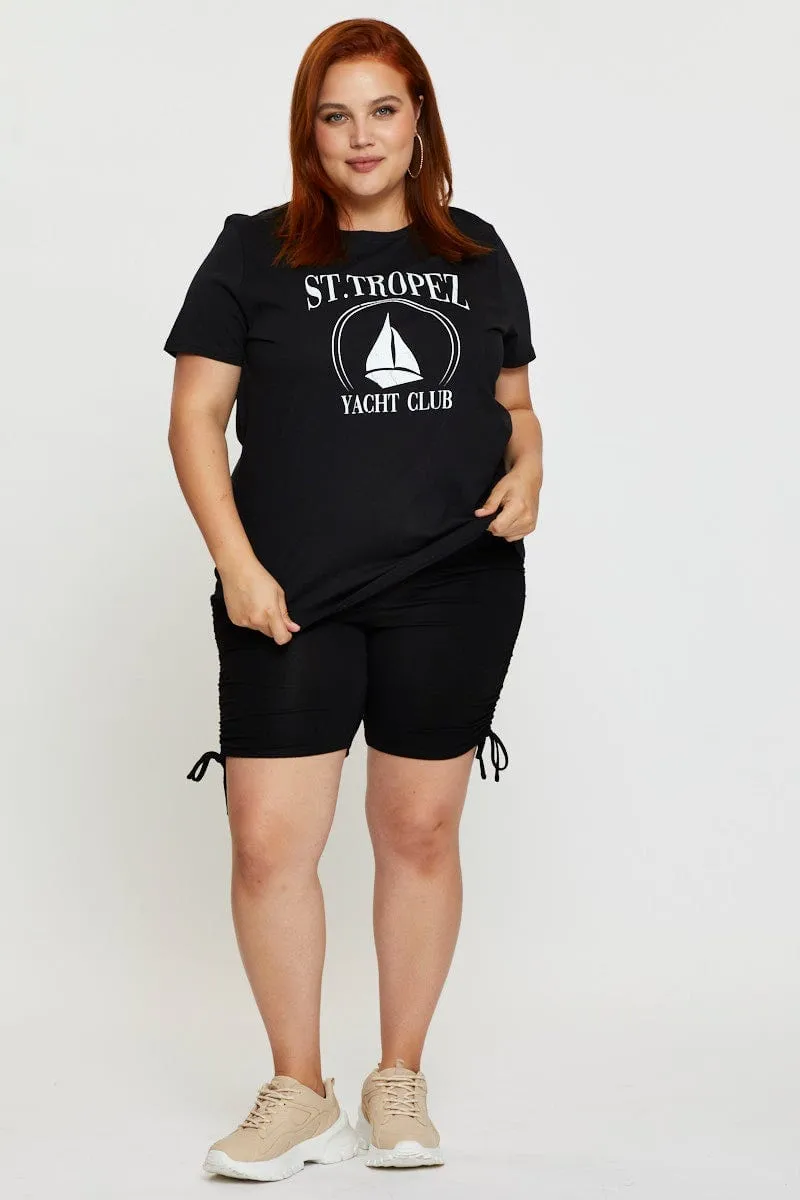 Black Cotton T-shirt Crew Neck Short Sleeve Kids clothing Holiday Outfit