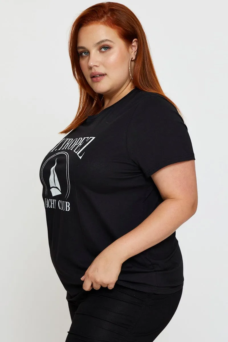 Black Cotton T-shirt Crew Neck Short Sleeve OversizedSilhouette Travel Light