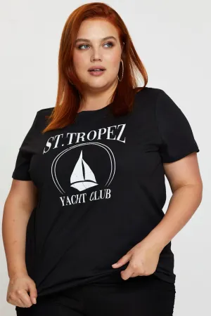 Black Cotton T-shirt Crew Neck Short Sleeve Fashion Layering