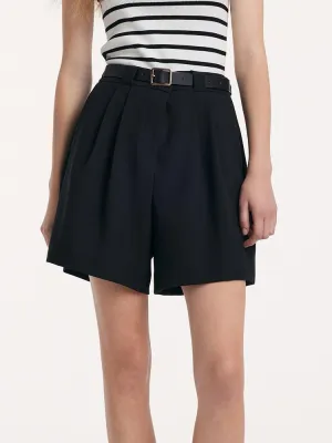 Black Loose A-Line Shorts With Belt Performance Wear