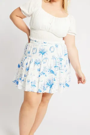 Erasable Crease Blue Abstract Tiered Mini Skirt