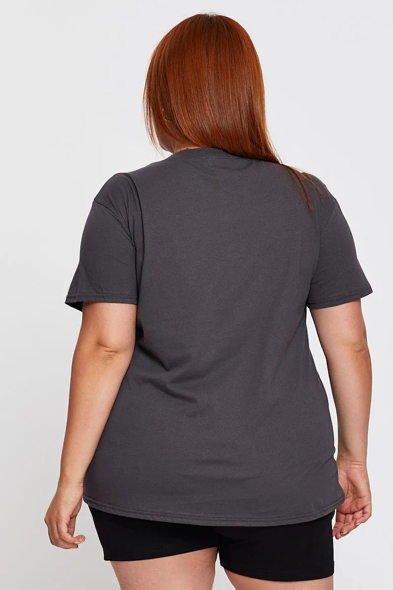 Grey Graphic T-shirt Motorcycle Short Sleeve Cotton OdorResistant
