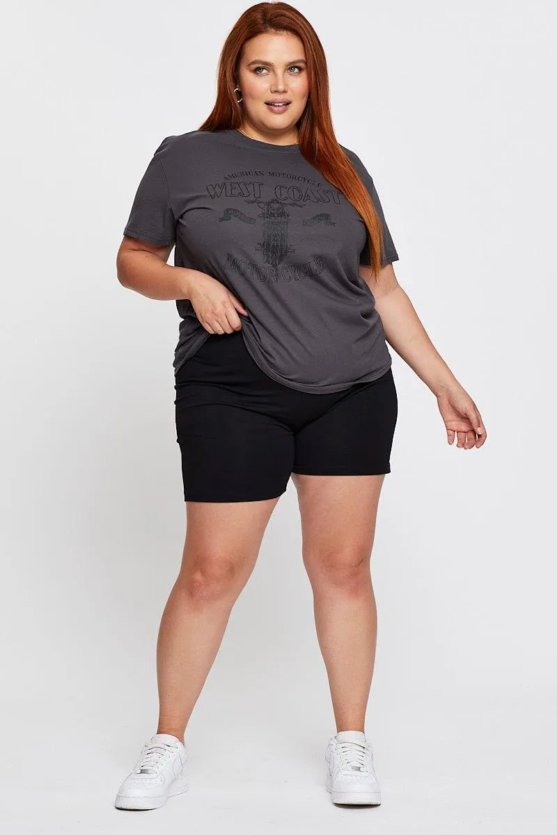 Perfect Fit Wear Grey Graphic T-shirt Motorcycle Short Sleeve Cotton